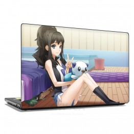 Наклейка для ноутбука - Anime girl and cat